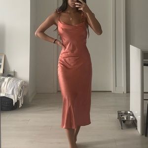 Pink cocktail/wedding guest dress with tie straps